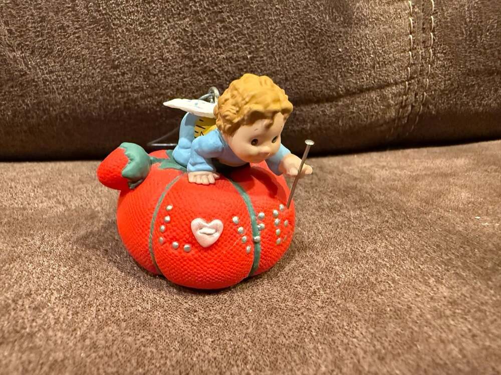 Hallmark Love to Sew 1997 Christmas Ornament Angel on Tomato Pincushion